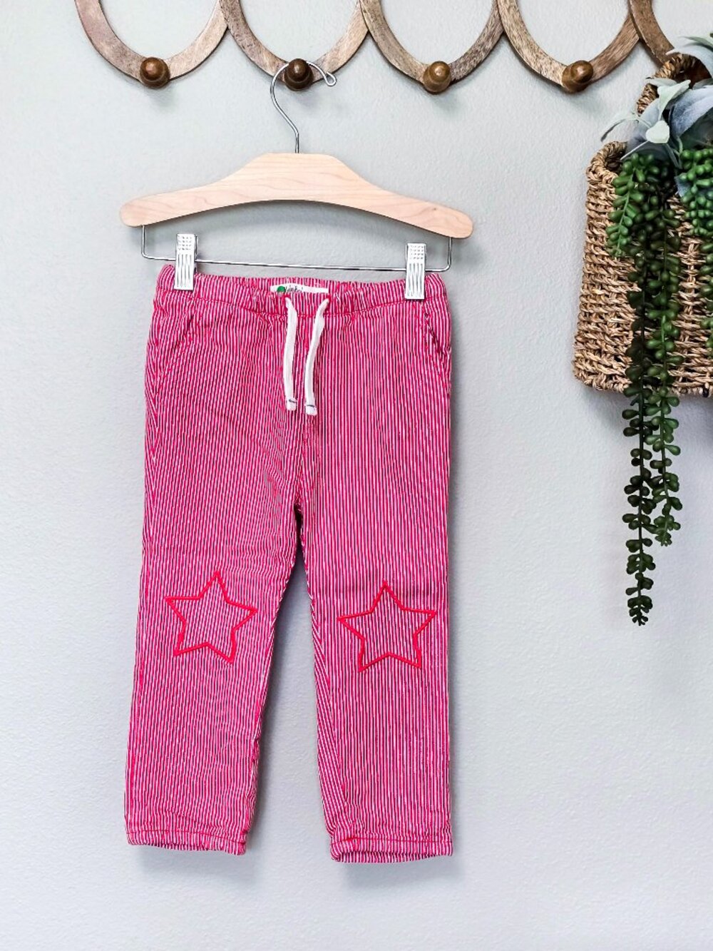 Baby Boden by Mini Boden Striped Star Knee Patch Pants Red White Size 2-3Y